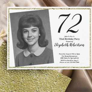 Invitation 72e photo personnalisée blanc et or 