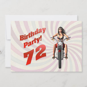 Invitation 72ème anniversaire avec une fille sur une moto