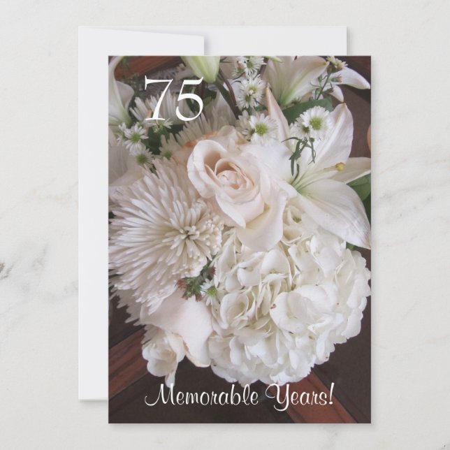 Invitation 75 Fête d'anniversaire/Fleur blanche élégante (Devant)