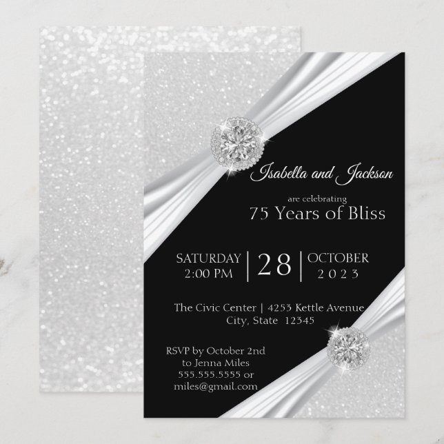 Invitation 75e / 60e anniversaire de diamant de Parties scint (Devant / Derrière)