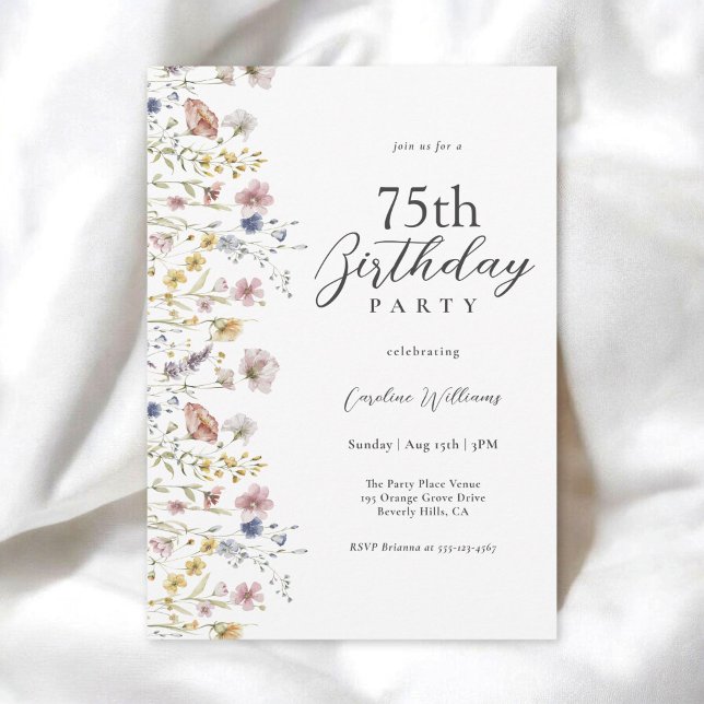 Invitation 75e anniversaire Aquarelle Fleur sauvage Floral (Available in both printed and instant download digital formats.)