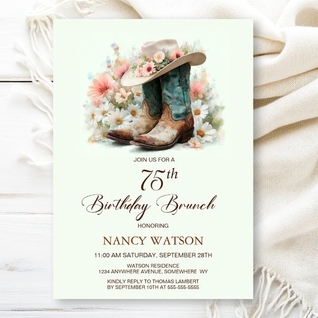 Invitation 75e anniversaire Bottes de fille Anniversaire Brun (Créateur téléchargé)