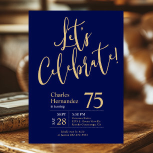 Invitation 75e anniversaire Célébrons Bleu marine Or