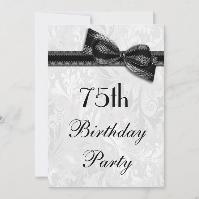 Invitation 75e anniversaire Damask and Faux Bow (Devant)