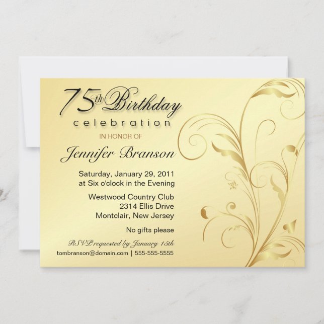 Invitation 75e anniversaire de la Surprise Party - Élégante f (Devant)