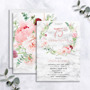 Invitation 75e Anniversaire de Mariage Élégant Rose Doré Flor