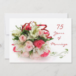 Invitation 75e anniversaire de mariage. Roses et lys