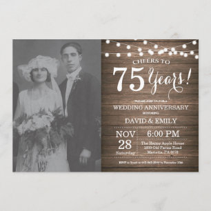 Invitation 75e anniversaire du Mariage Bois rustique