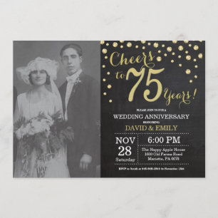 Invitation 75e anniversaire du Mariage Chalkboard noir et or