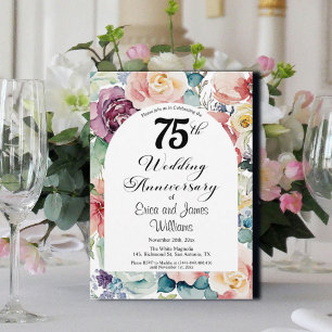 Invitation 75e anniversaire du Mariage Élégant script floral
