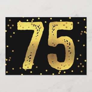 Invitation 75e anniversaire Faux Gold Foil Confetti Noir