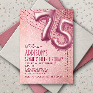 Invitation 75e anniversaire femme Rose or