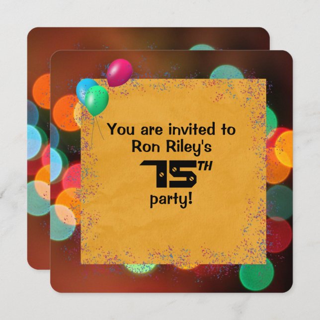 Invitation 75e anniversaire fête Bash (Devant / Derrière)