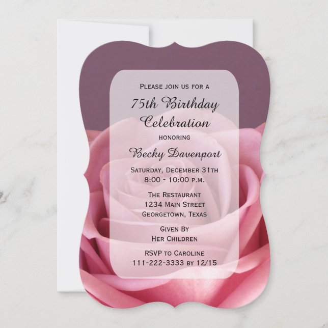 Invitation 75e anniversaire fête Forever Beau Rose (Devant)