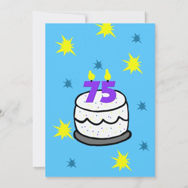 Invitation 75e anniversaire fêté gâteau et 75 bougie (Devant)