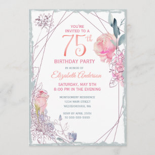 Invitation 75e anniversaire Floral Blush Rose Watercolor Part