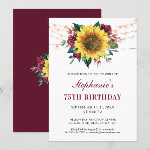 Invitation 75e anniversaire Floral Sunflower String Lights Pa