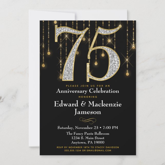 Invitation 75e anniversaire Noir Or Diamants (Devant)