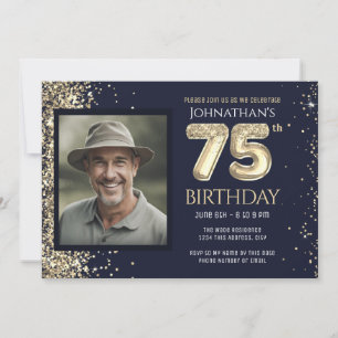 Invitation 75e anniversaire Parties scintillant d'or Bleu Pho