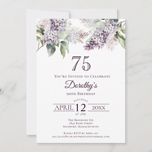 Invitation 75e anniversaire Purple Spring Fleur Lilac (Devant)