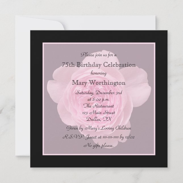 Invitation 75e anniversaire Rose de l'invitation pour 75e ann (Devant)