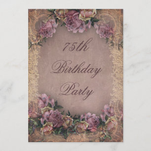 Invitation 75e anniversaire Roses Vintages romantiques et den