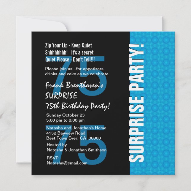 Invitation 75e anniversaire surprise Moderne Turquoise Blue V (Devant)
