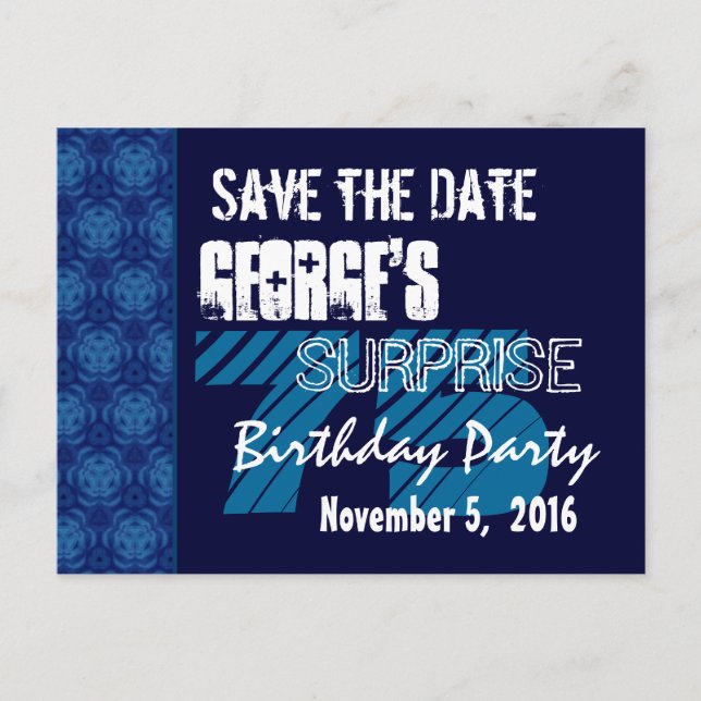 Invitation 75e anniversaire surprise motif bleu à  (Devant)