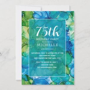 Invitation 75e Anniversaire Vert Sarcelle Encre Alcool Élégan
