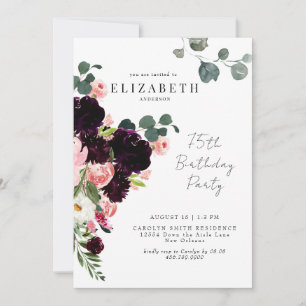 Invitation 75e fête d'anniversaire Blush & Bourgogne Floral