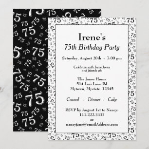 Invitation 75e fête d'anniversaire Noir et blanc Motif numéri