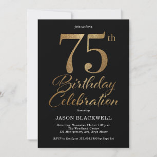 Invitation 75e fête d'anniversaire Noir & Or