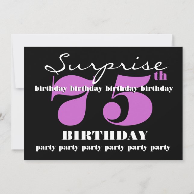 Invitation 75e Modèle de la SurPRISE Purple Birthday Party (Devant)