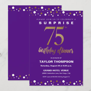 Invitation 75E Souper d'anniversaire surprise or violet