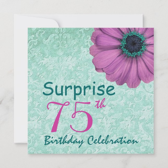 Invitation 75e SURPRISE Anniversaire Féminine Carré F75Z (Devant)