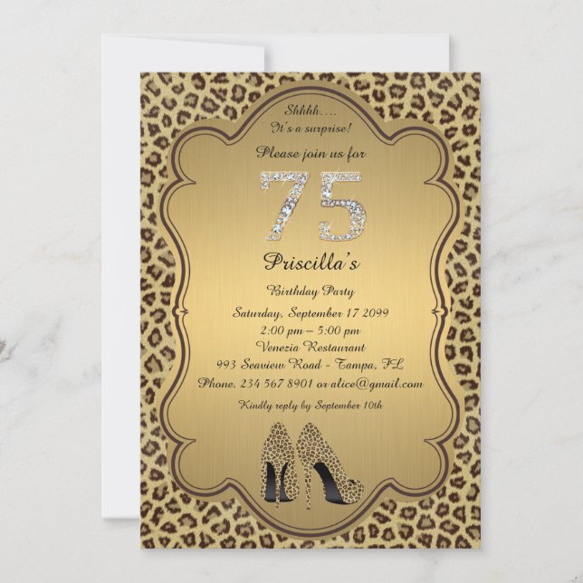 Invitation 75ème, Anniversaire, 75ème, Chaussures Cheetah Hig (Devant)
