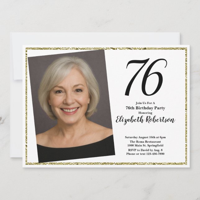 Invitation 76th Custom Photo White and Gold  (Devant)