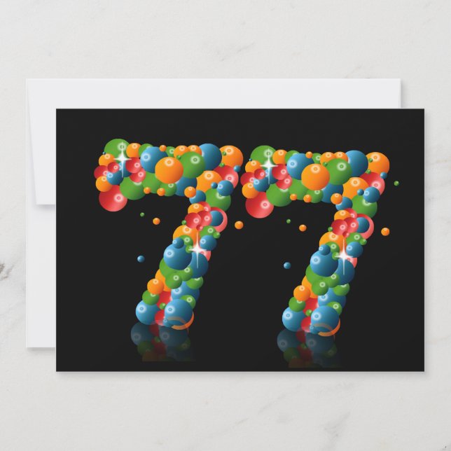 Invitation 77e fête d'anniversaire, avec bulles et balles (Devant)