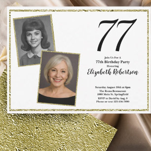 Invitation 77e Photo personnalisé blanc et or
