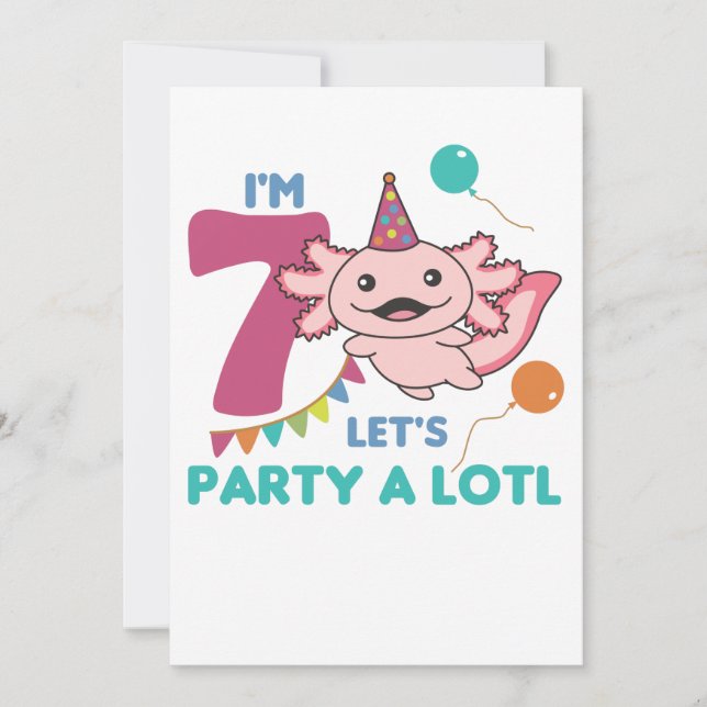 Invitation 7e anniversaire Axolotl Sept ans douces Axolotls (Devant)