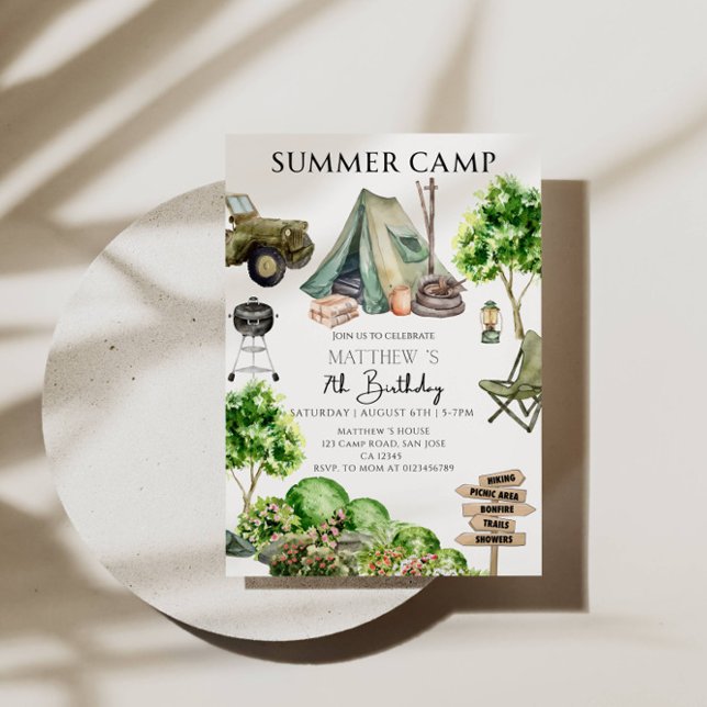 Invitation 7e anniversaire Boy Summer Camp Party (Créateur téléchargé)