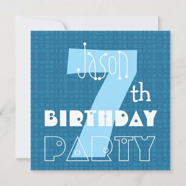 Invitation 7e anniversaire de l'enfant Bleu blanc 7 ans 007 (Devant)