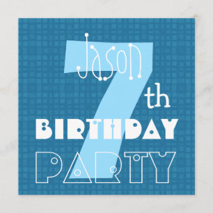 Invitation 7e anniversaire de l'enfant Bleu blanc 7 ans 007