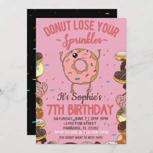 Invitation 7e anniversaire Donut Perdre vos arrosages Filles