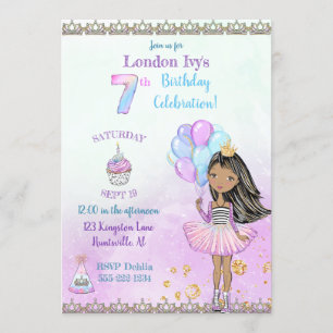 Invitation 7e anniversaire fille princesse africaine américai