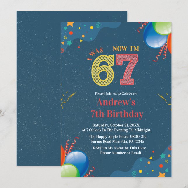 Invitation 7e anniversaire J'avais 6 ans Maintenant j'ai 7 an (Devant / Derrière)