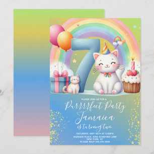 Invitation 7e anniversaire Kitten Rainbow Party