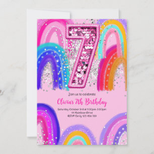 Invitation 7e anniversaire Rainbow Pink Party