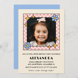 Invitation 7e anniversaire Retro Super Blue Floral
