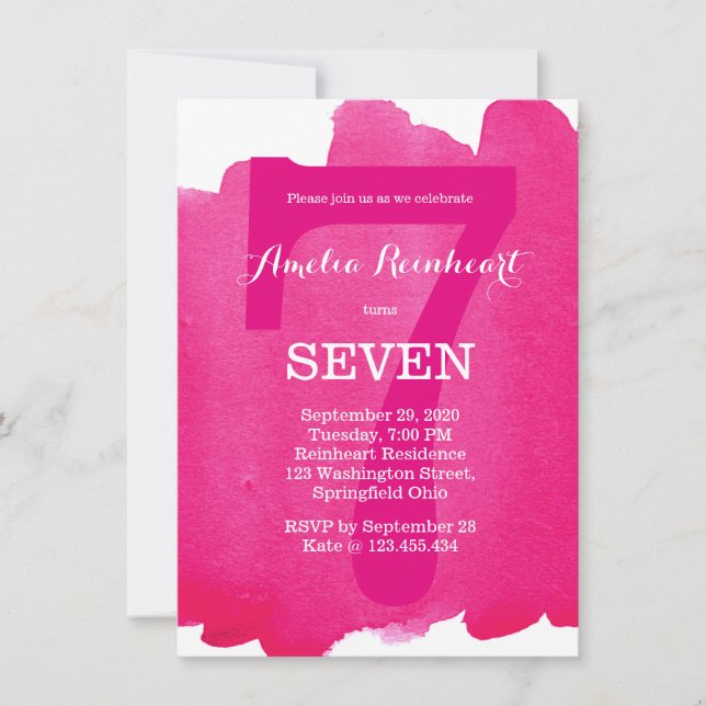 Invitation 7e anniversaire rose (Devant)